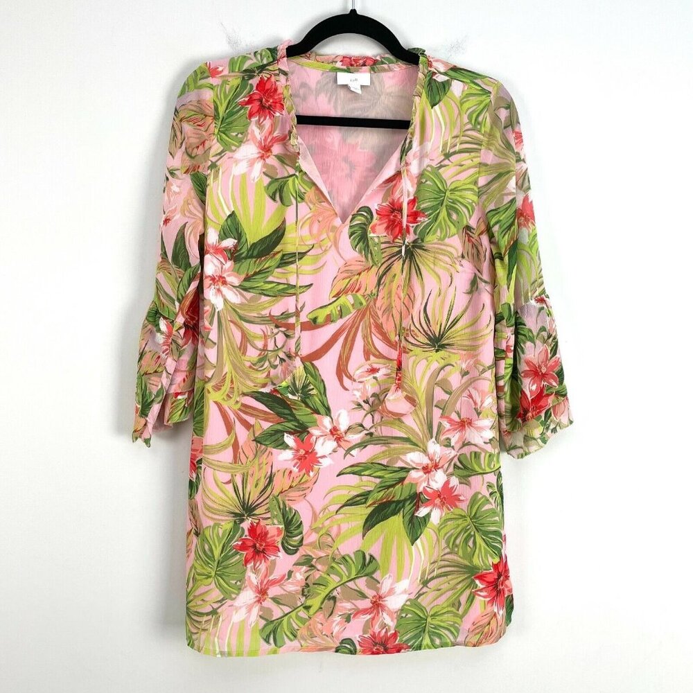 J. Jill Tropical Floral Blouse in Pink and Green